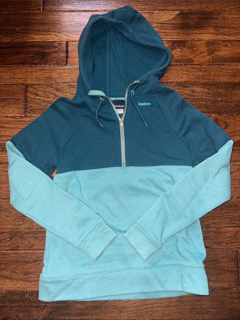 Reebok Women's Two-Tone Colorblock Teal Half-Zip Hoodie Size Small